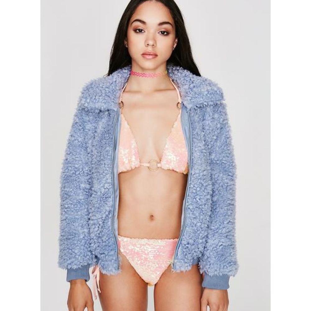 SKY LOVE BIRD FUZZY JACKET - Size Medium